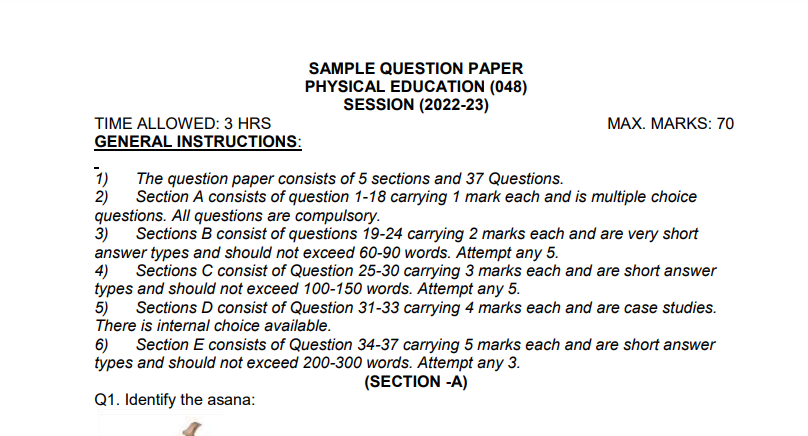 Physical Education Class 12 Sample Paper